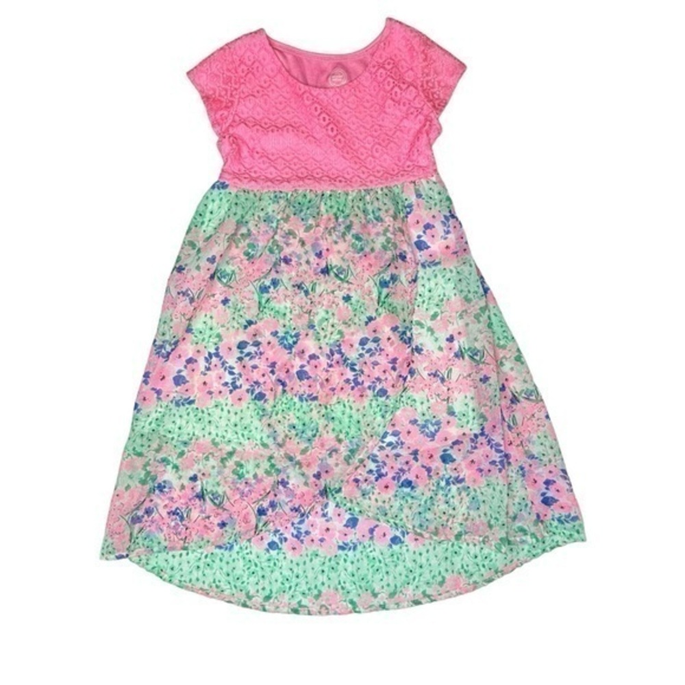 Wonder Nation‎ Girls Dress Size S Short Sleeve Lace Overlay Sheer Tulip Dress